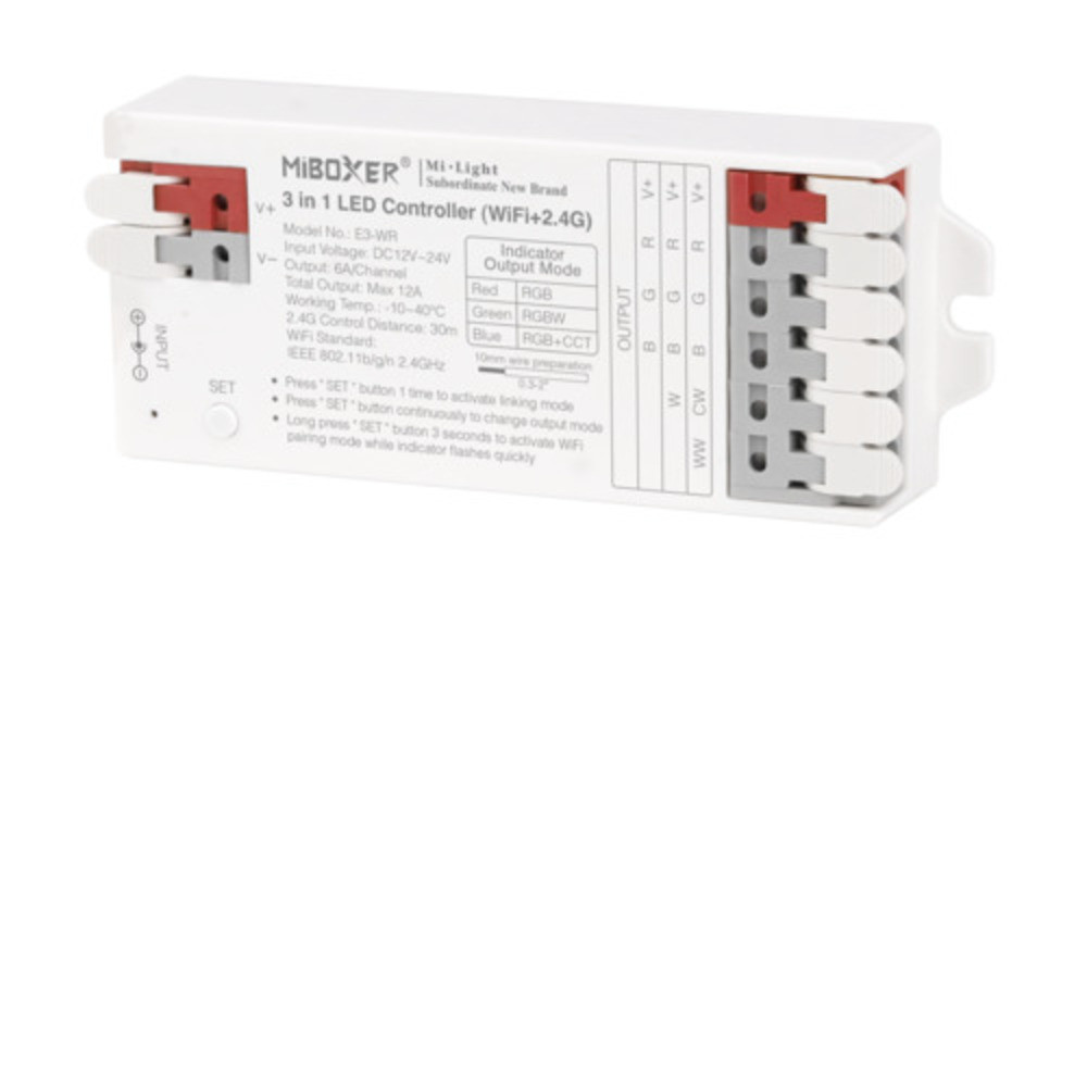 Univerzális csoport (zóna) vezérlő , 3in1 , RGB/RGBW/RGB-CCT , dimmelhető , group control , gyorscsatlakozóval , wifi , TUYA , SMART , Miboxer (Mi-Light) , E3-WR