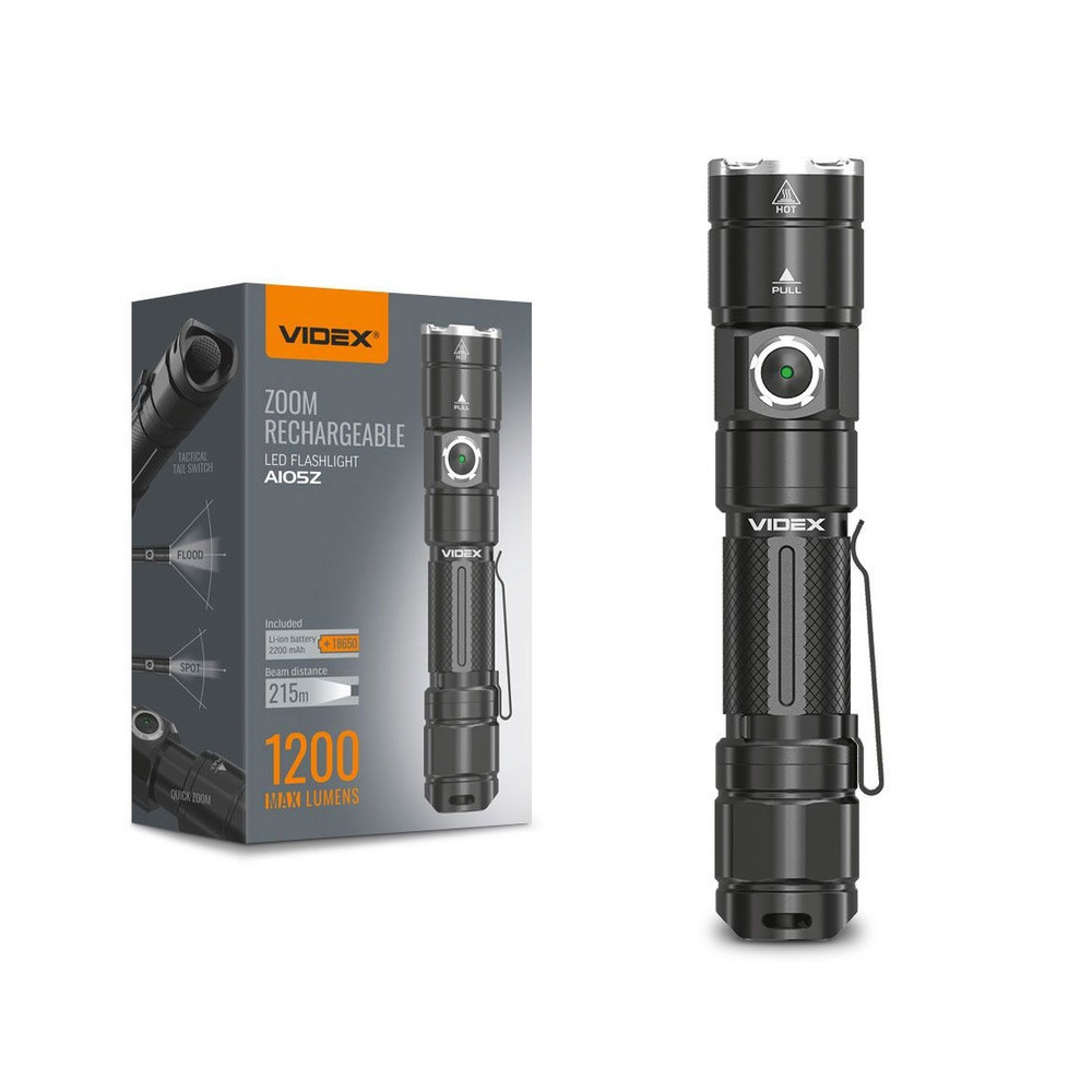 Led zseblámpa , hideg fehér , 1200 lumen , USB , IP44 , VIDEX