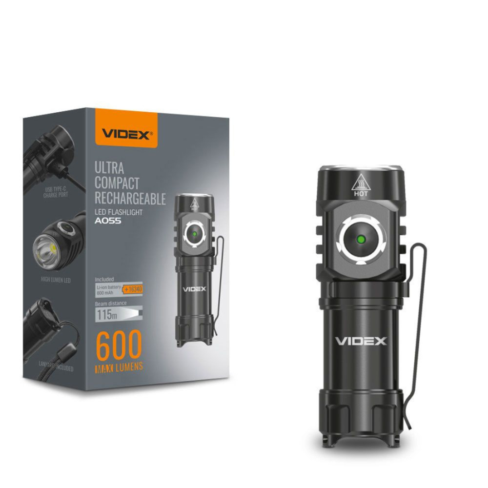 Led zseblámpa , hideg fehér , 600 lumen , USB , IP68 , VIDEX