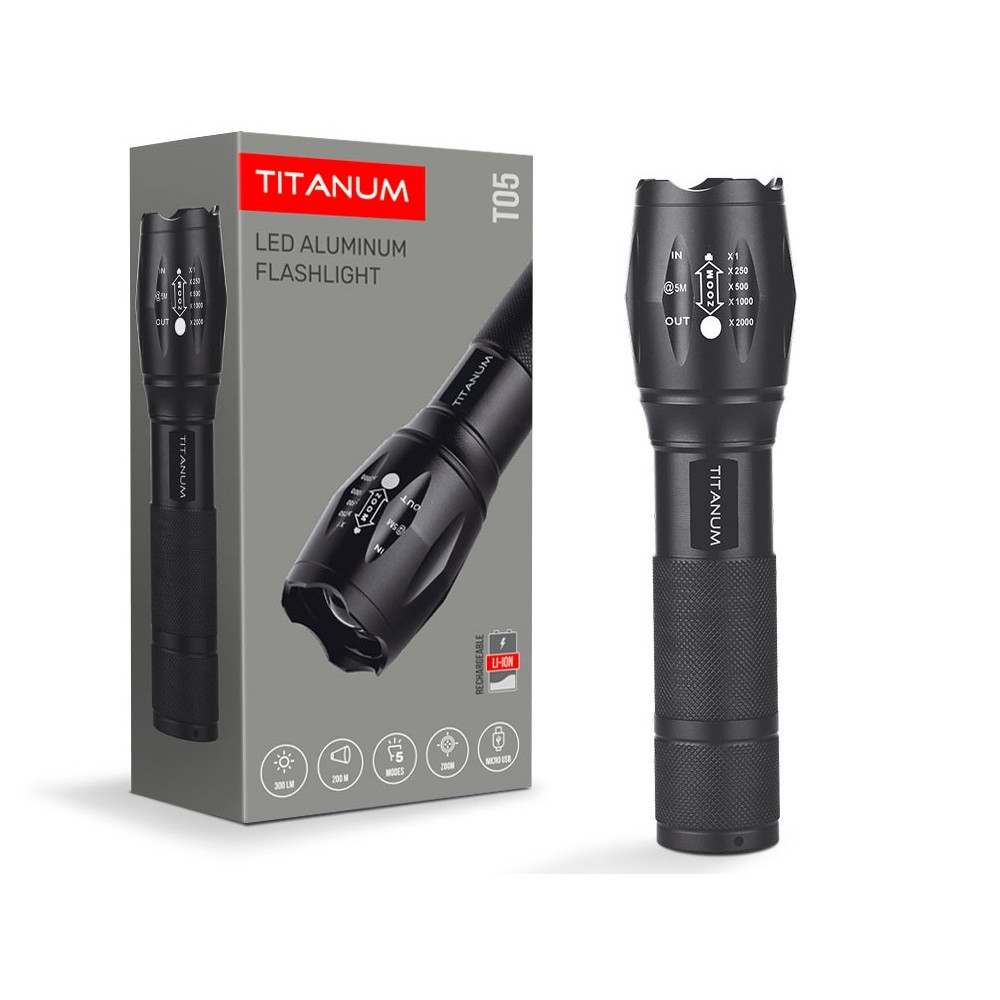 Led zseblámpa , hideg fehér , 300 lumen , USB , VIDEX , TITANUM