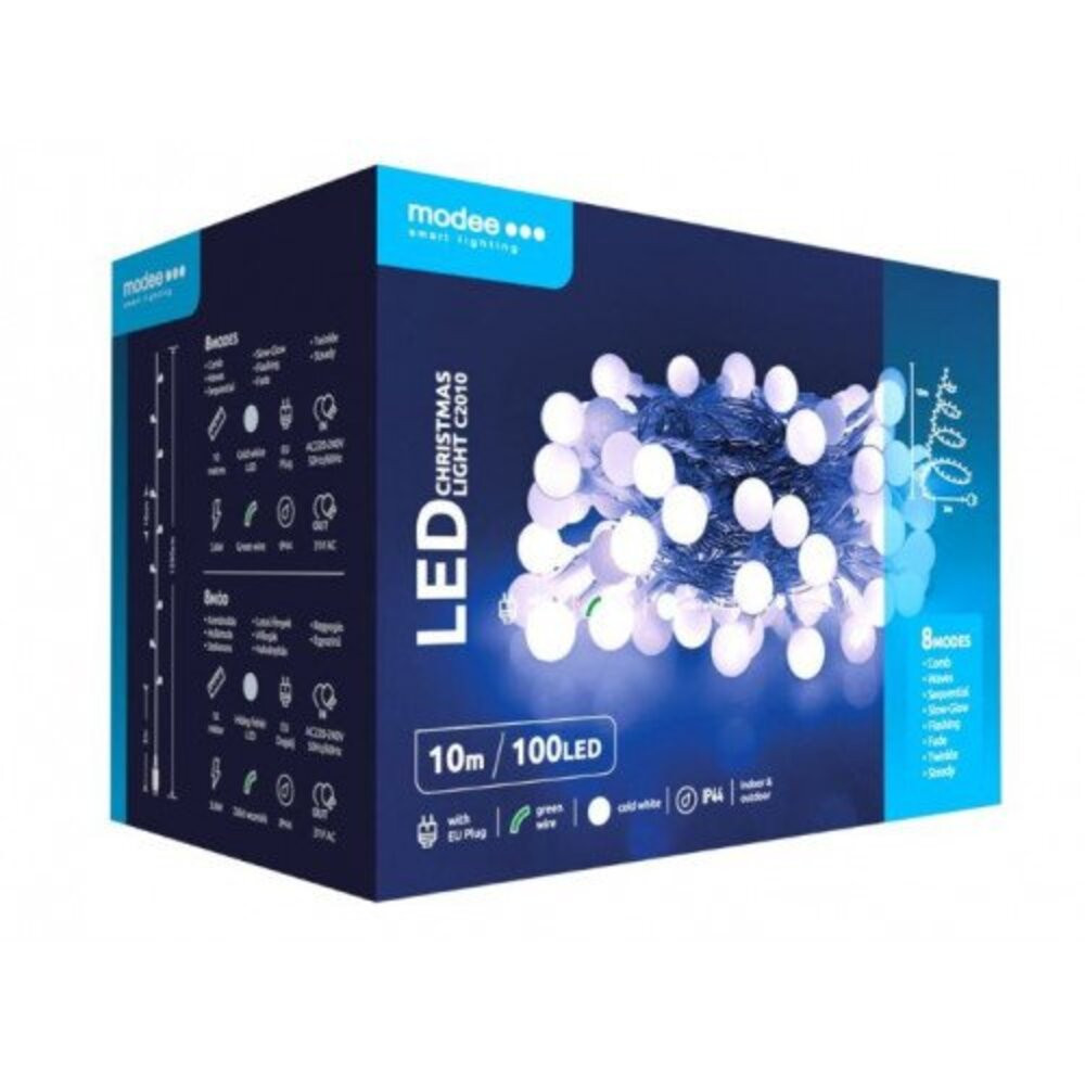 Led fényfüzér , beltéri/kültéri , hideg fehér , cherry , 100 LED , 10 m , IP44 , Modee