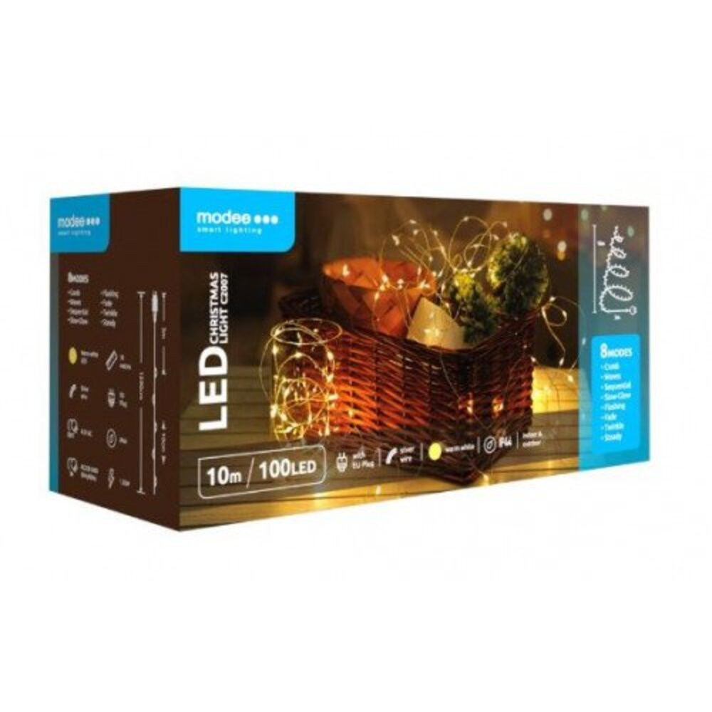 Led fényfüzér , beltéri/kültéri , meleg fehér , rézszálás , 100 LED , 10 m , IP44 , Modee