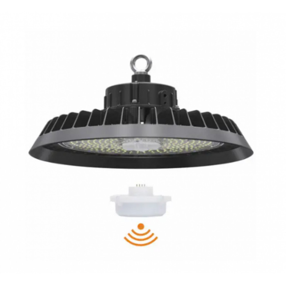 Csarnokvilágító LED lámpatest , UFO , 200 Watt , 150 lm/W , ipari világítás , dimmelhető , hideg fehér , 120° , mozgásérzékelő foglalattal , LEDISSIMO TECHNICAL