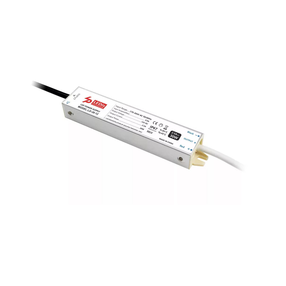 LED tápegység , 12 Volt , 30 Watt , 2.5A , slim , kültéri , vízálló , IP67 , 3+2 év garancia , LEDis , LD-30-12