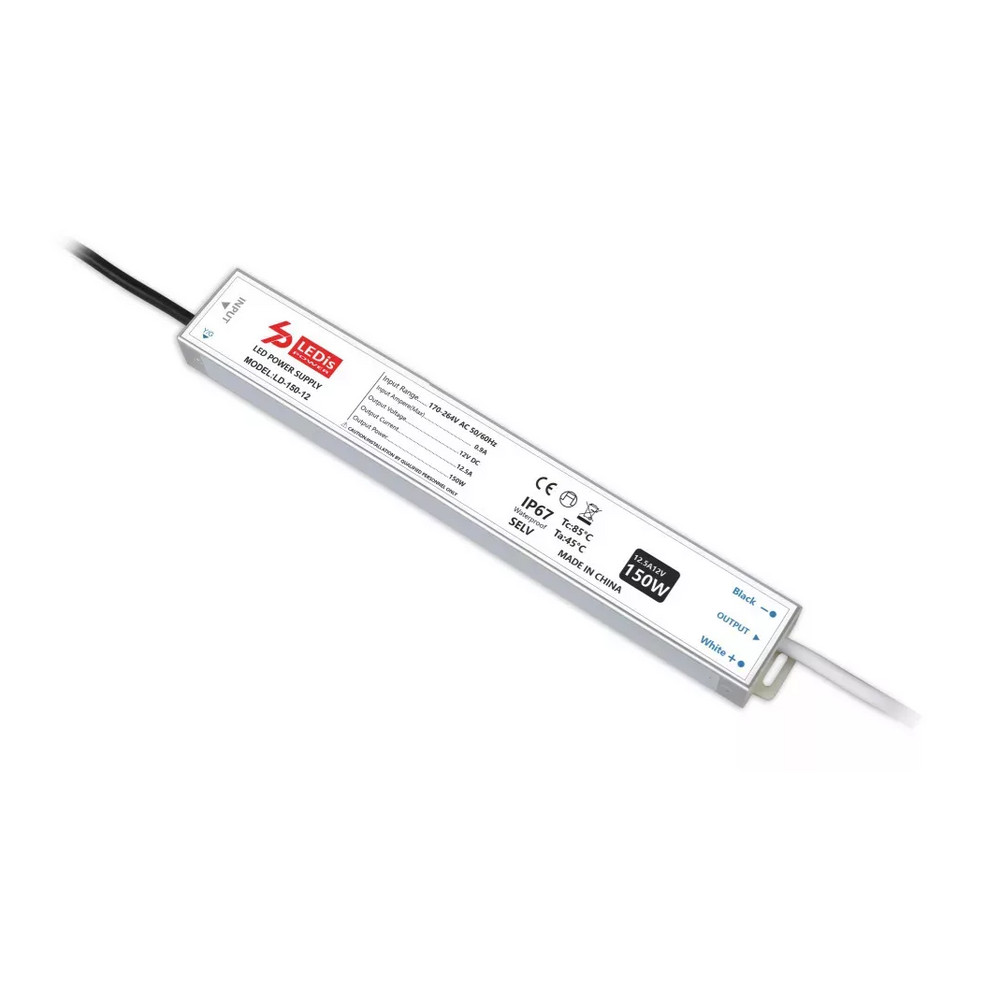 LED tápegység , 12 Volt , 100 Watt , 8.33A , slim , kültéri , vízálló , IP67 , 3+2 év garancia , LEDis , LD-100-12