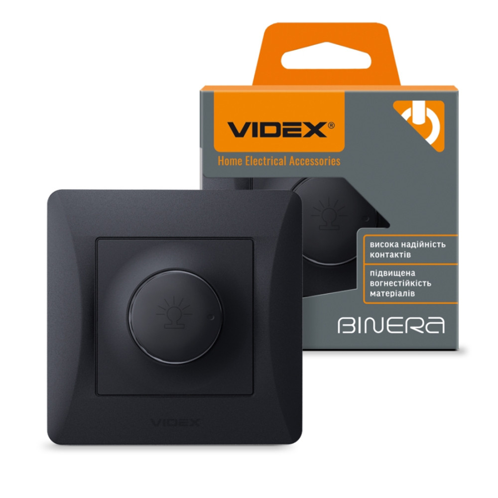Fali kapcsoló , dimmer , sülyesztett , 230V AC , 15-600 Watt , fekete , VIDEX , BINERA