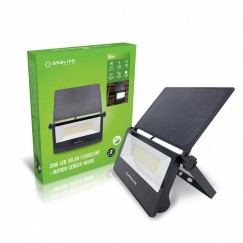 LED reflektor , 20W , 1800 lm , napelemes , mozgásérzékelős , természetes fehér , IP44 , Asalite
