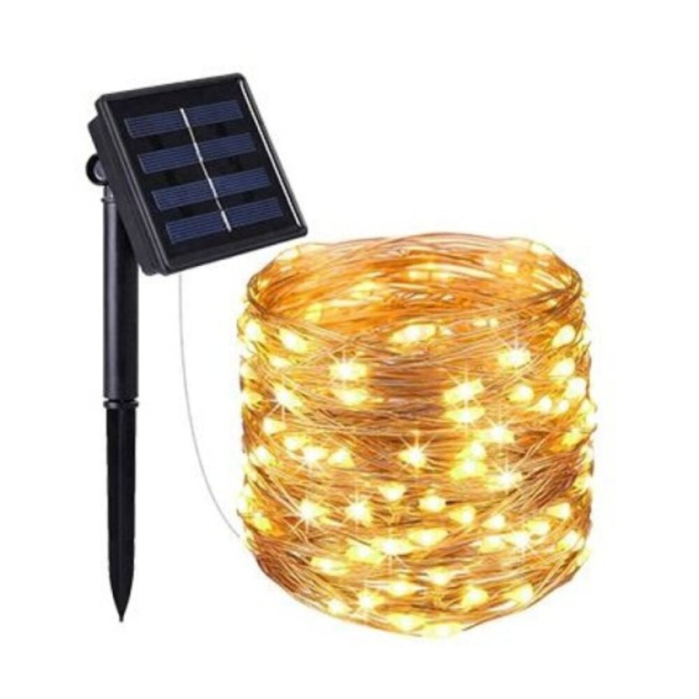 LED fényfüzér , kültéri , napelemes , 100 LED , 11,9 m , meleg fehér , IP44 , alkonyérzékelővel , Girlanda