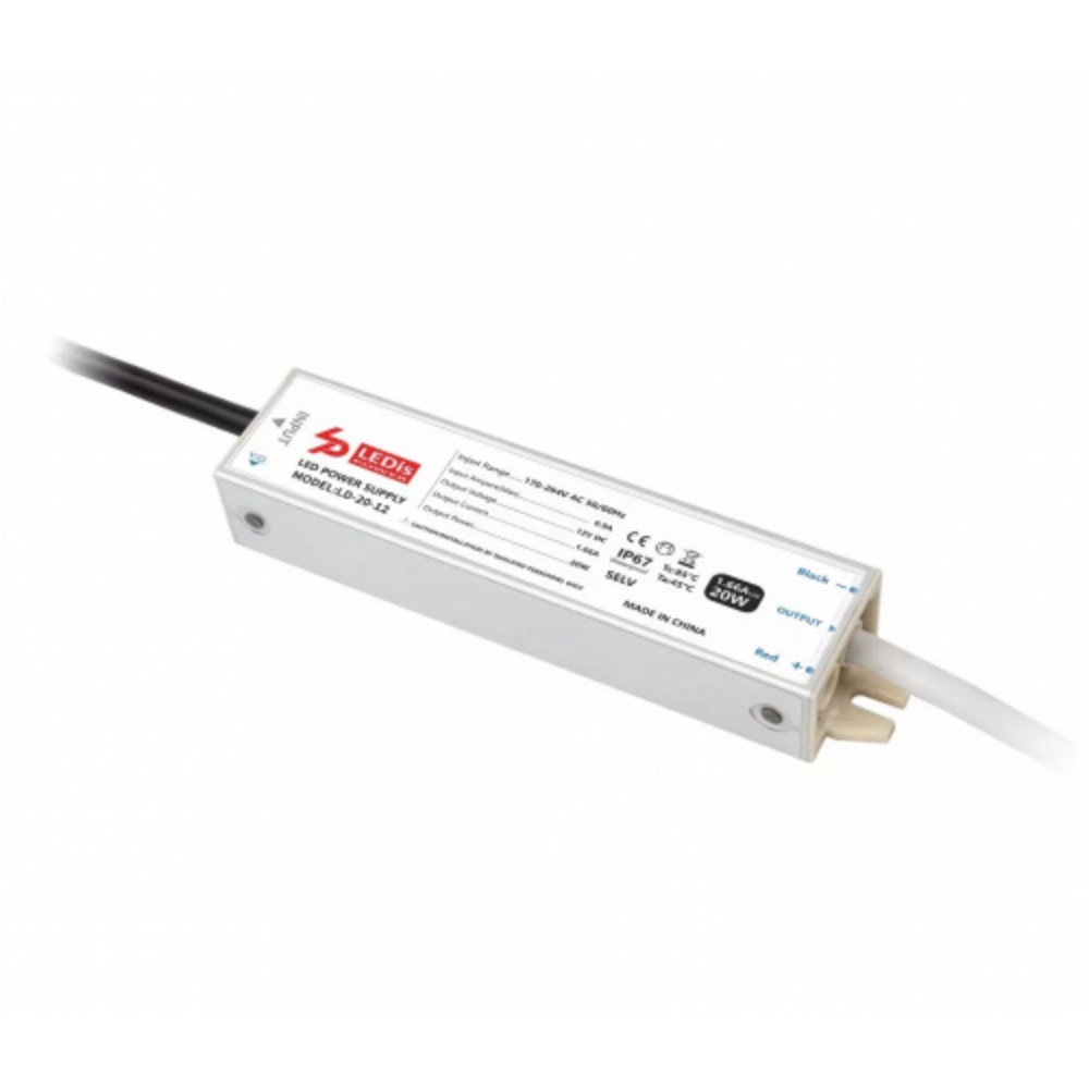 LED tápegység , 24 Volt , 20 Watt , 0.83A , slim , kültéri , vízálló , IP67 , 3+2 év garancia , LEDis , LD-20-24