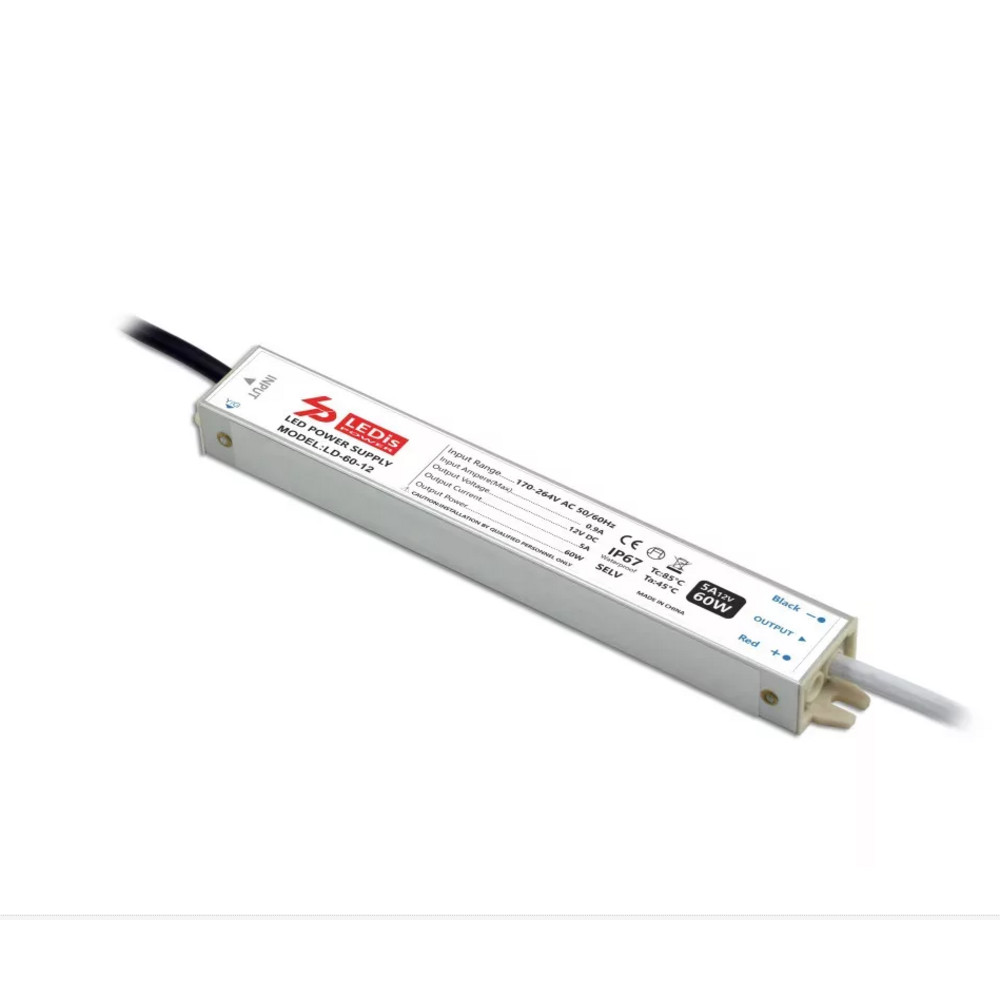 LED tápegység , 24 Volt , 60 Watt , 2.5A , slim , kültéri , vízálló , IP67 , 3+2 év garancia , LEDis , LD-60-24