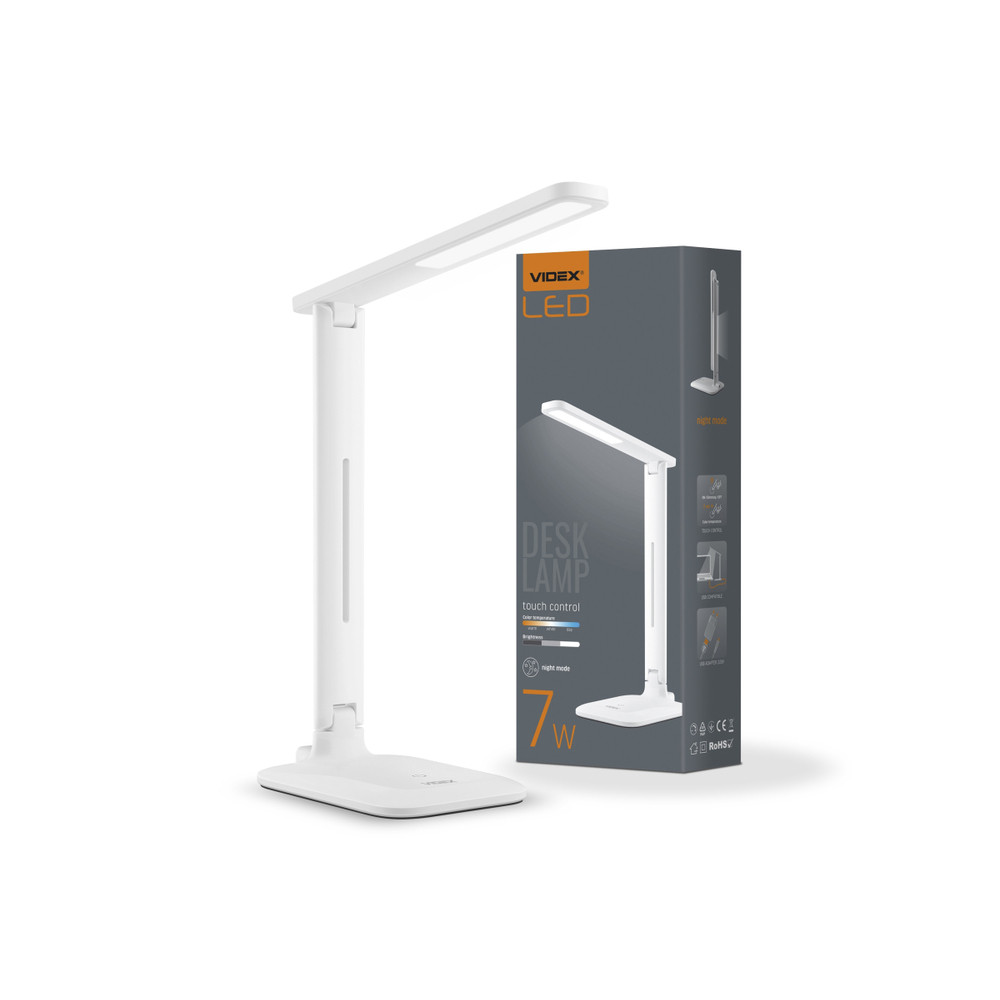 LED lámpa , asztali , érintő kapcsoló , USB , 5W , állítható fehér színhőmérséklet (CCT) , dimmelhető , fehér , Videx Oslo
