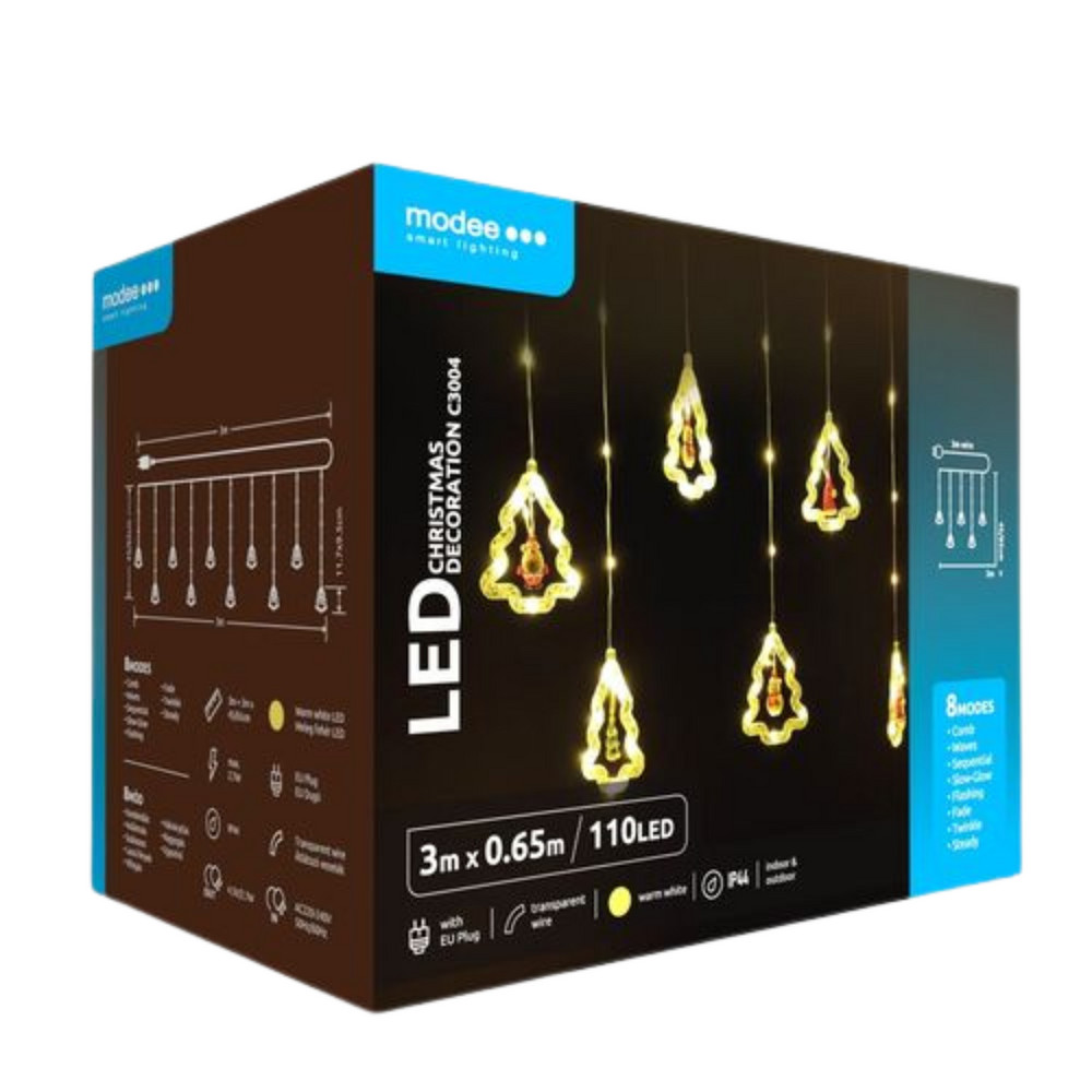Led fényfüzér , beltéri , meleg fehér , karácsonyfa , 110 LED , 6 m , IP44 , Modee