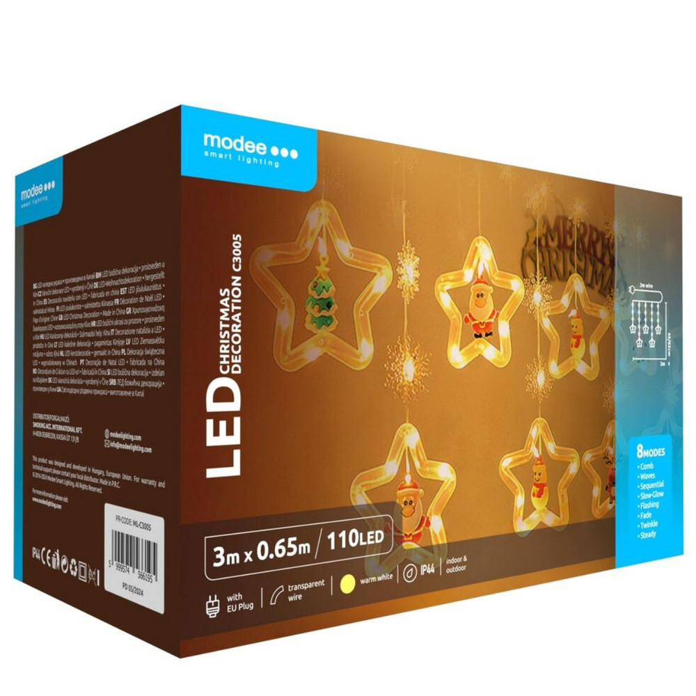 Led fényfüzér , beltéri , meleg fehér , csillag , 110 LED , 6 m , IP44 , Modee