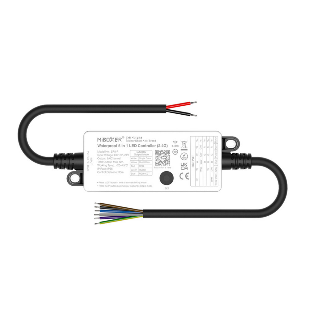 Univerzális csoport (zóna) vezérlő , vízálló , 5in1 , Monokróm /CCT /RGB /RGBW /RGB-CCT , dimmelhető , group control , SMART , IP66 , Miboxer (Mi-Light) , SR5-P