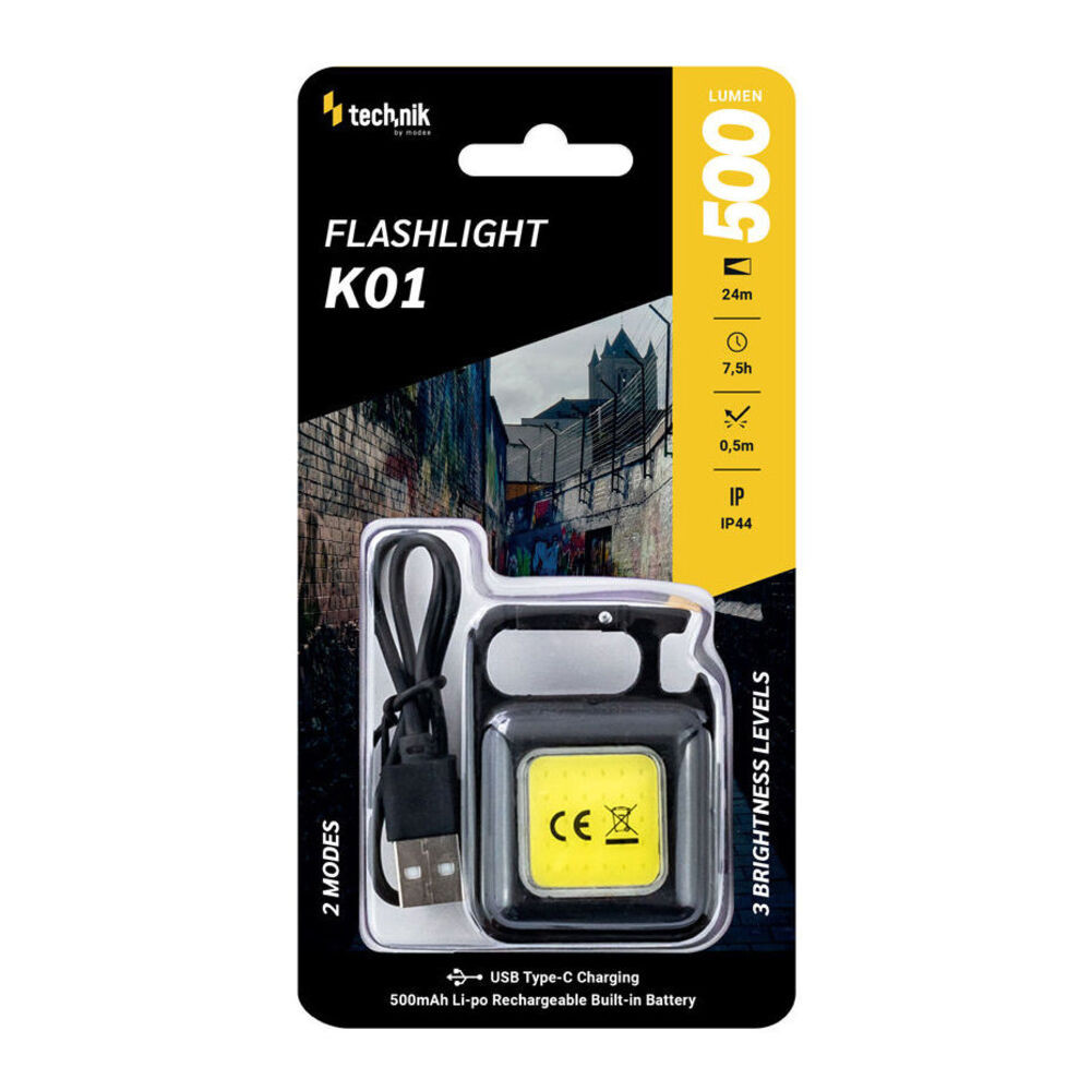 Technik Elemlámpa K01 (akkumulátoros 500mAh) COB LED, USB-C (500 lumen), IP44, újratölthető, MT-K01