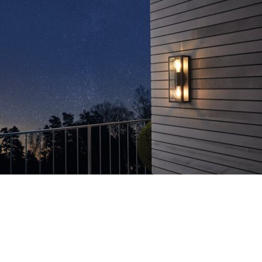 LED lámpa , oldalfali , E27 , 2 x 60W , üveg , fekete keret , kültéri , IP44 , EGLO , ALAMONTE 1 , 98273