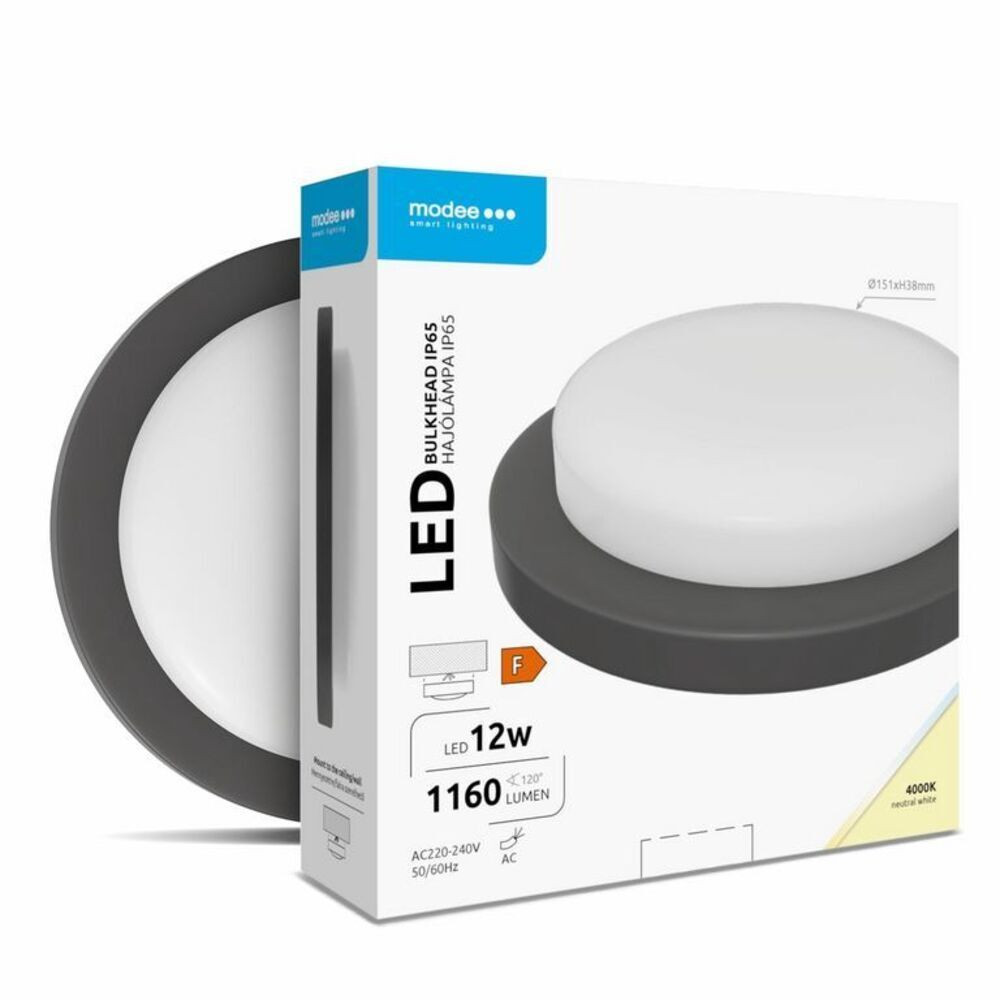 Modee LED Hajólámpa Kerek 12W 4000K (D151x38mm) IP65 (1160 lumen) fekete