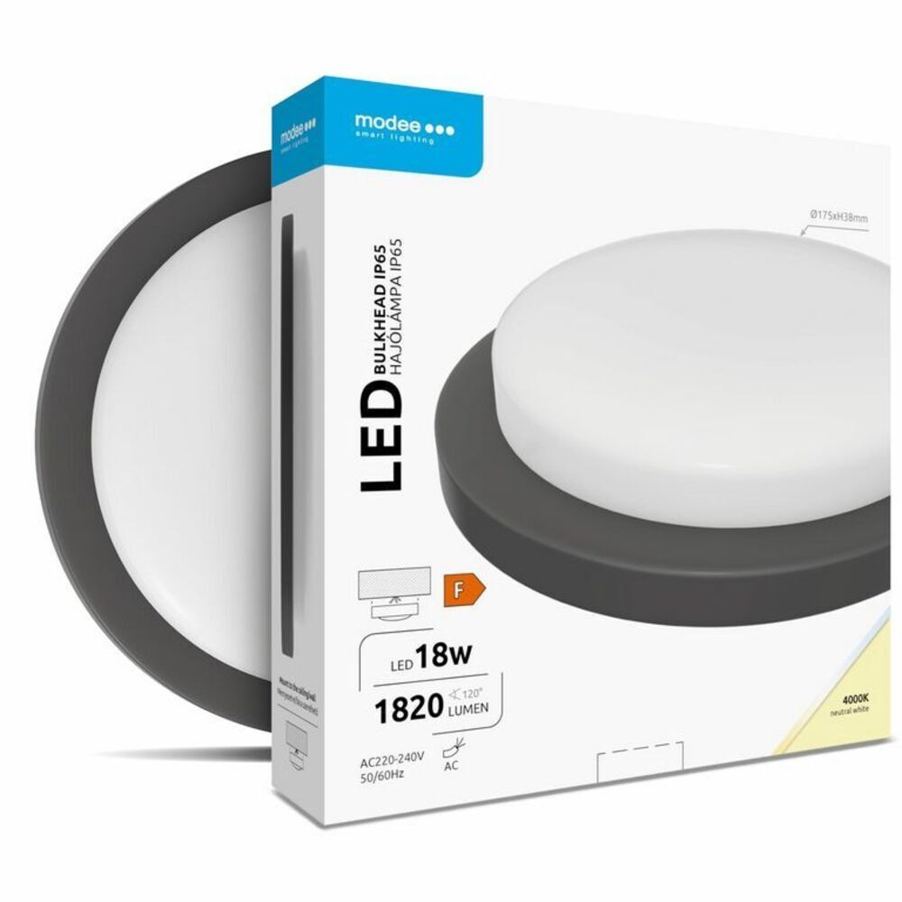 Modee LED Hajólámpa Kerek 18W 4000K (D195x35mm) IP65 (1820 lumen) fekete