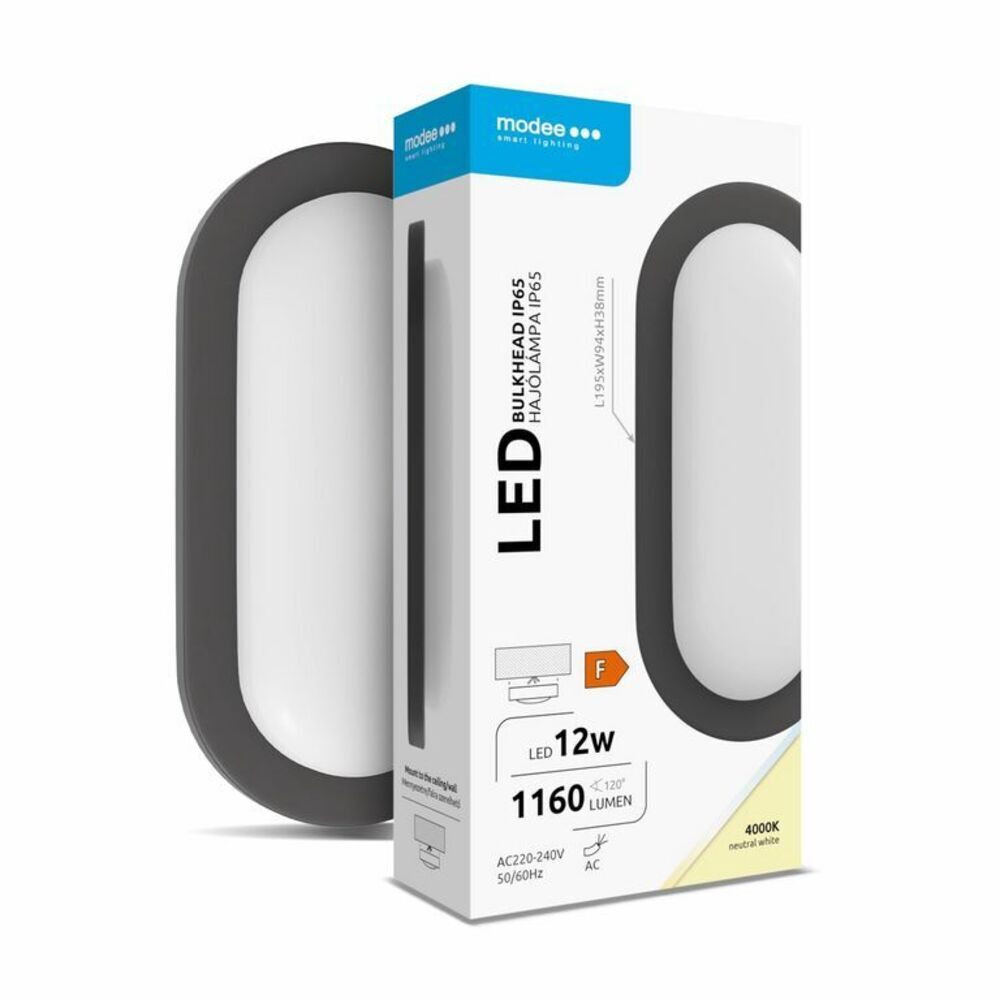 Modee LED Hajólámpa Ovál 12W 4000K (195x94x38mm) IP65 (1160 lumen) fekete