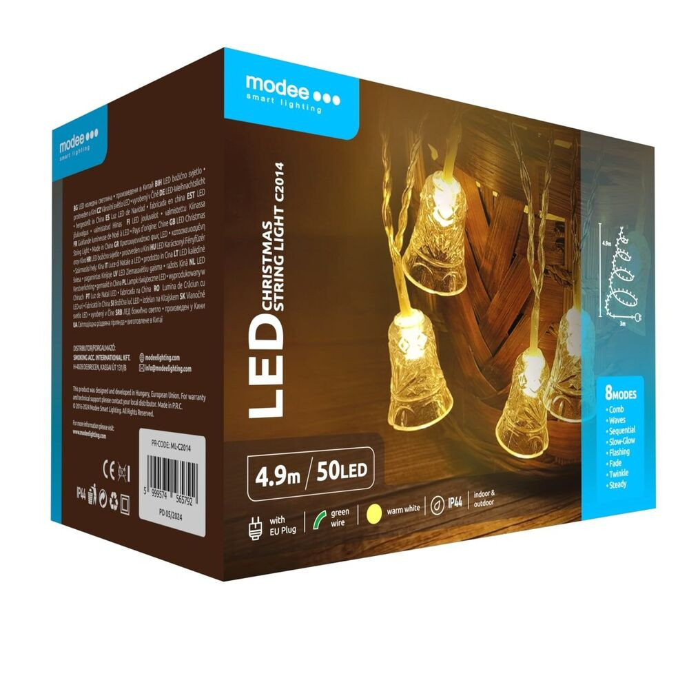 Modee Karácsonyi LED Füzér Plastic Adapteres C2014 (50LED/4,9m/10cm) warm