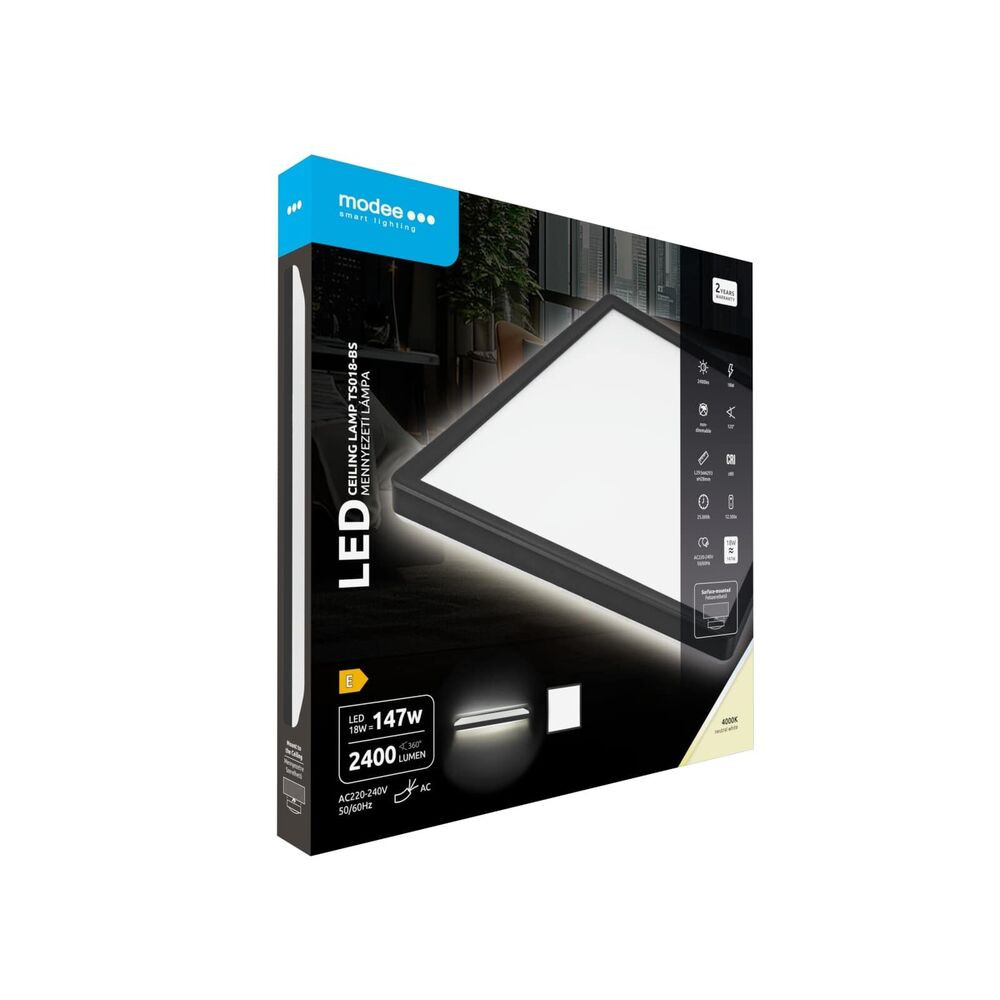 Modee Mennyezeti LED TS018-BS Négyzet 18W 4000K 293x293x28mm (2400 lumen) ERP