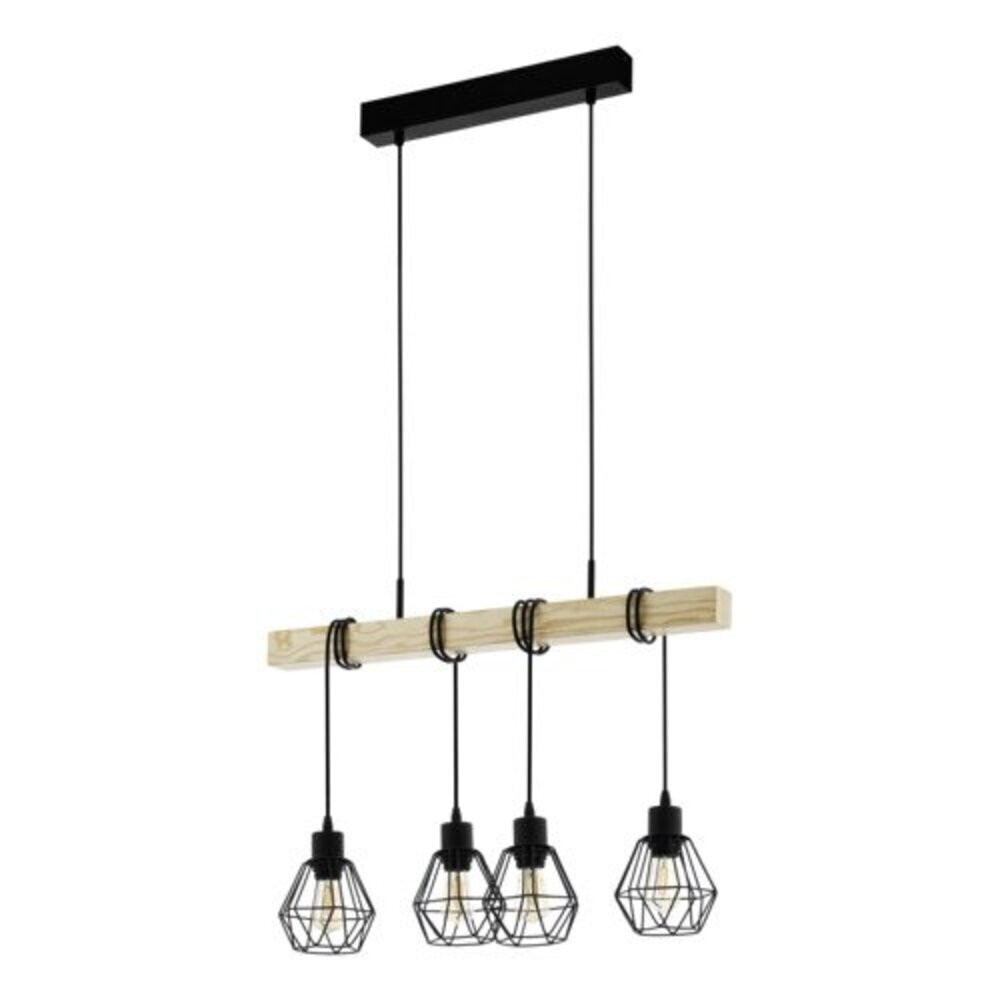 LED lámpa függeszték , mennyezeti , 4 x E27 , acél , fa , fekete , EGLO , TOWNSHEND 5 , 44075