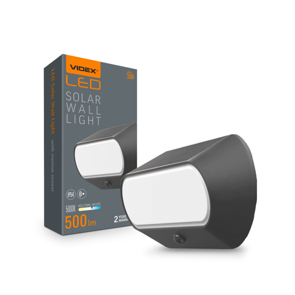 LED lámpa , napelemes fali lámpa , mozgásérzékelős , természetes fehér ,fekete , IP54 , VIDEX ,