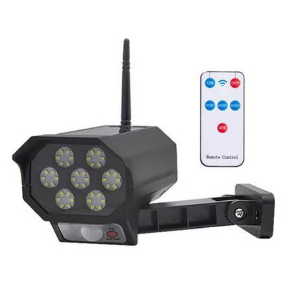 LED lámpatest, napelemes , oldalfali , álkamera , mozgásérzékelős , távirányítóval , 5 Watt , hideg fehér , kültéri , fekete , IP65