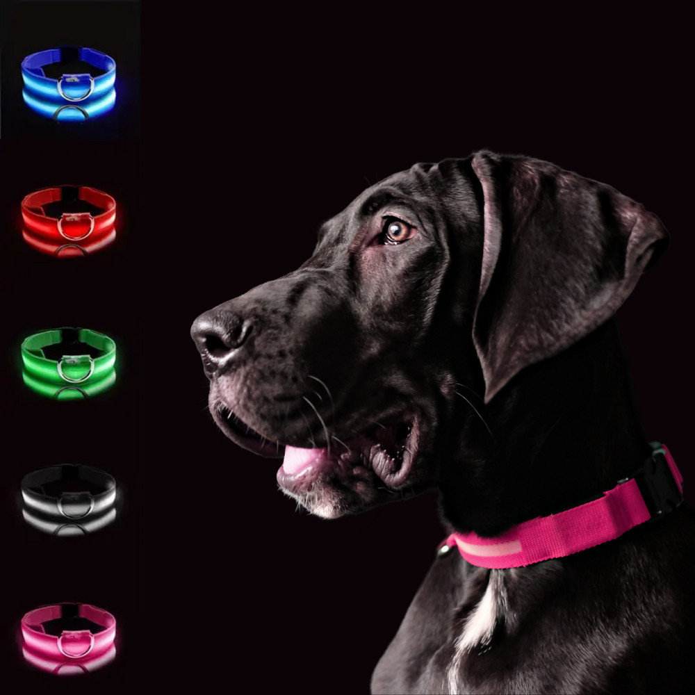 LED-es kutyanyakörv , állítható , elemes , vízálló , 30cm , S-es , pink
