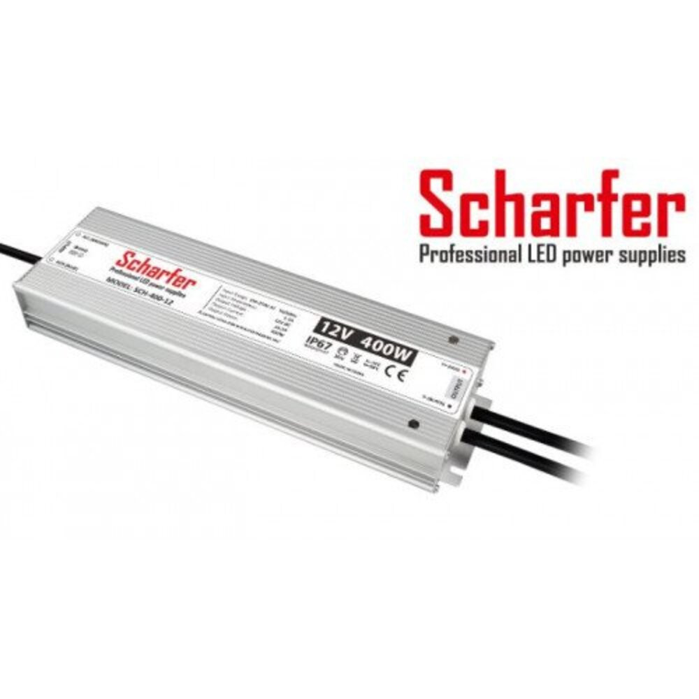 LED tápegység , 12 Volt , 400 Watt , 33.3A , kültéri , vízálló , IP67 , Scharfer , 7 év garancia