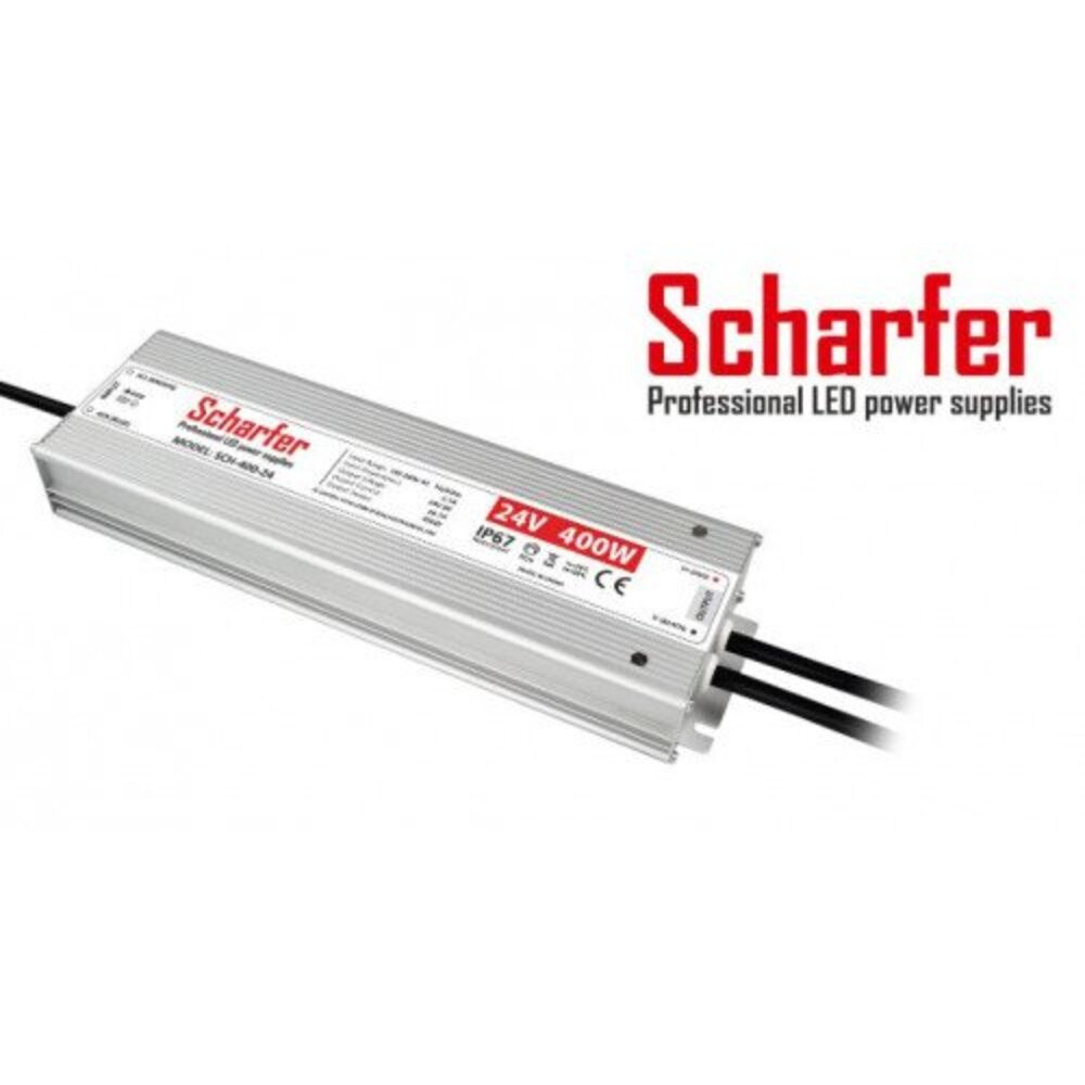 LED tápegység , 24 Volt , 400 Watt , 16.7A , kültéri , vízálló , IP67 , Scharfer , 7 év garancia