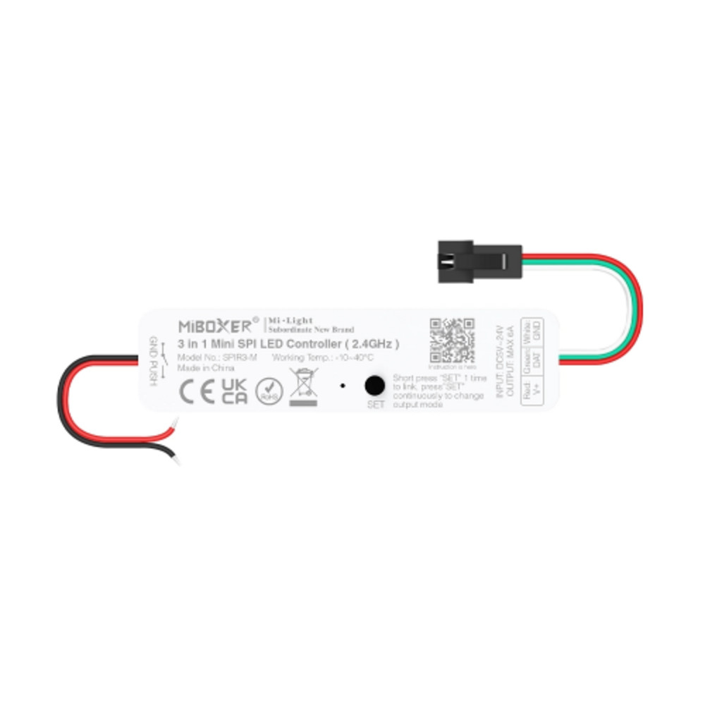 Digitális MINI (SPI) LED szalag vezérlő futófényhez (2.4GHz) , 6A , 3in1, monokróm/RGB /RGBW , Miboxer , SPIR3-M