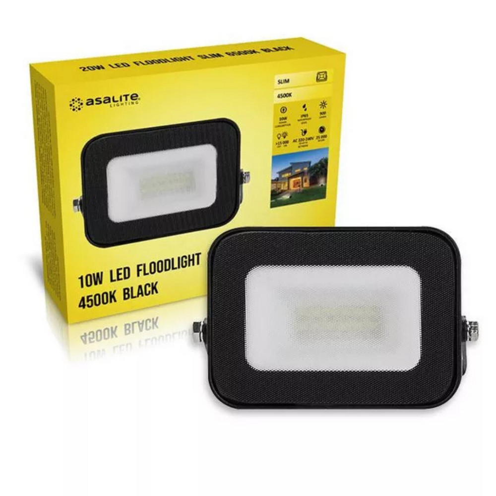 LED reflektor , 10W , 900 lm , slim, fekete , természetes fehér , IP65 , Asalite