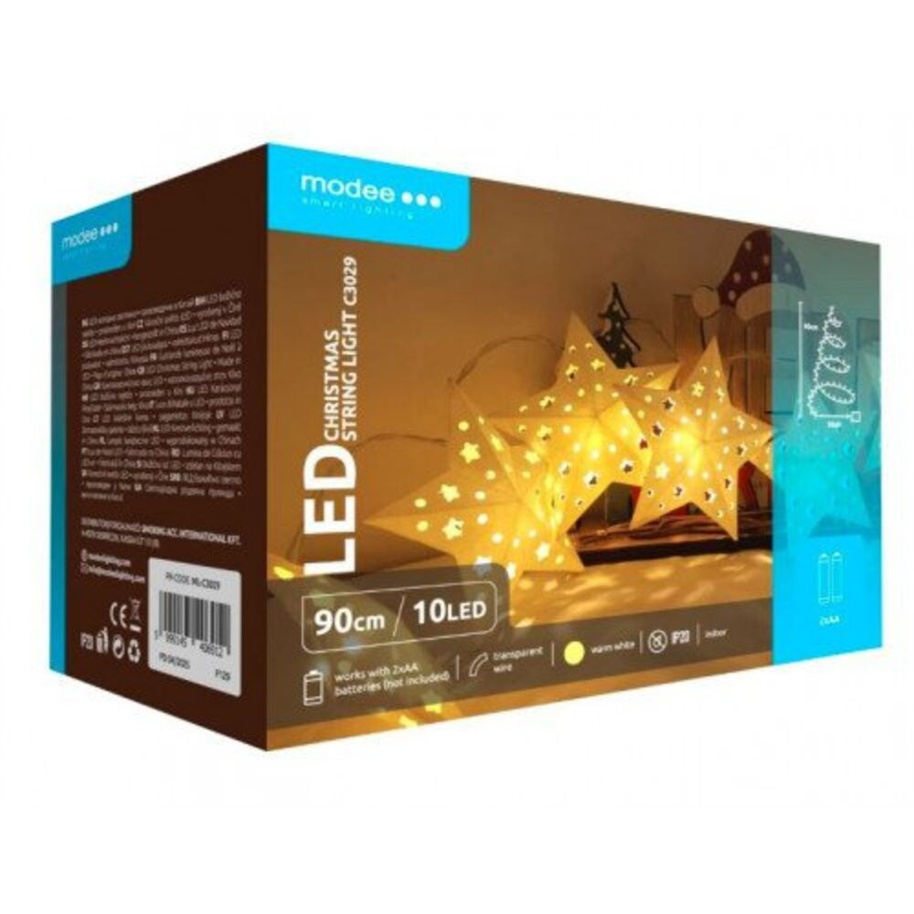 Led fényfüzér , beltéri , meleg fehér , elemes , karácsonyi csillag, 10 LED , IP20 , Modee